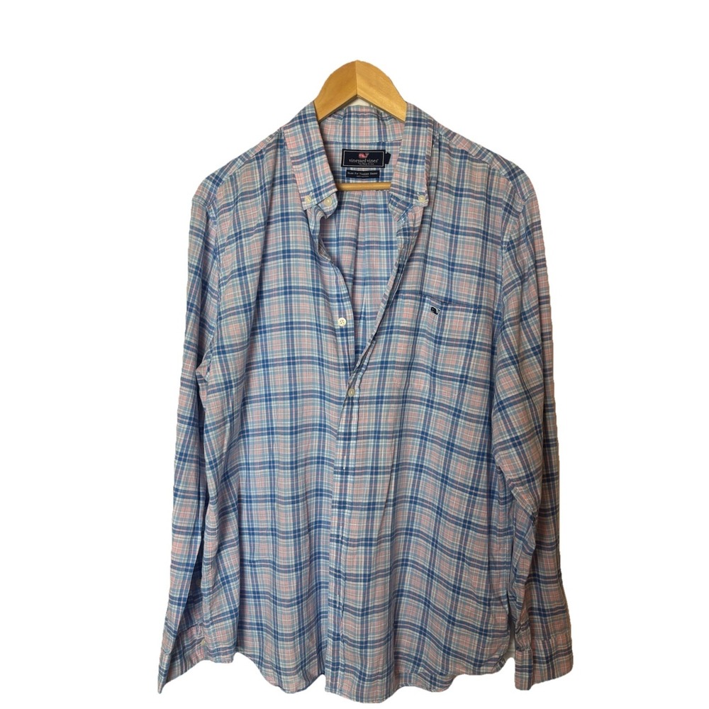 Vineyard Vines Shirt Mens L Blue Plaid Button‎ Up Long Sleeve Classic Slim Fit